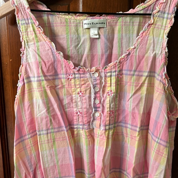 MISS ELAINE Pink plaid lightweight nightgown and robe set. Size L - Picture 3 of 8